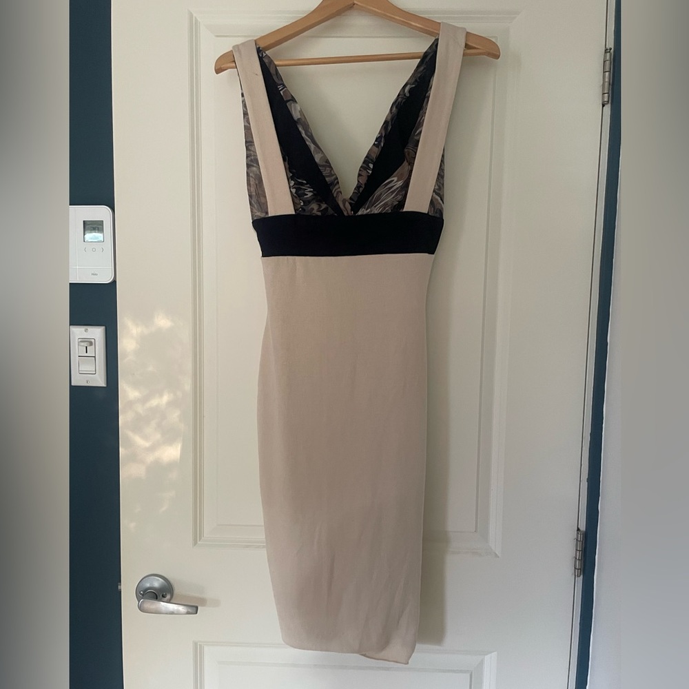 🩷 Elegant Handmade Cream and Navy Women's Soft Bodycon Dress